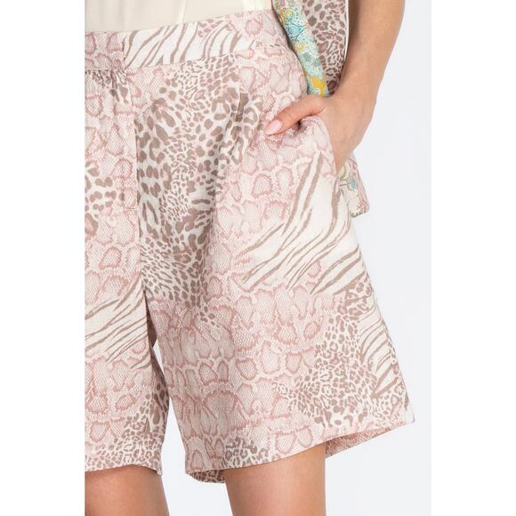 JOHNNY WAS Jayla Linen Animal Print Short Womens Medium High Rise Pull On Pleat - Picture 3 of 16